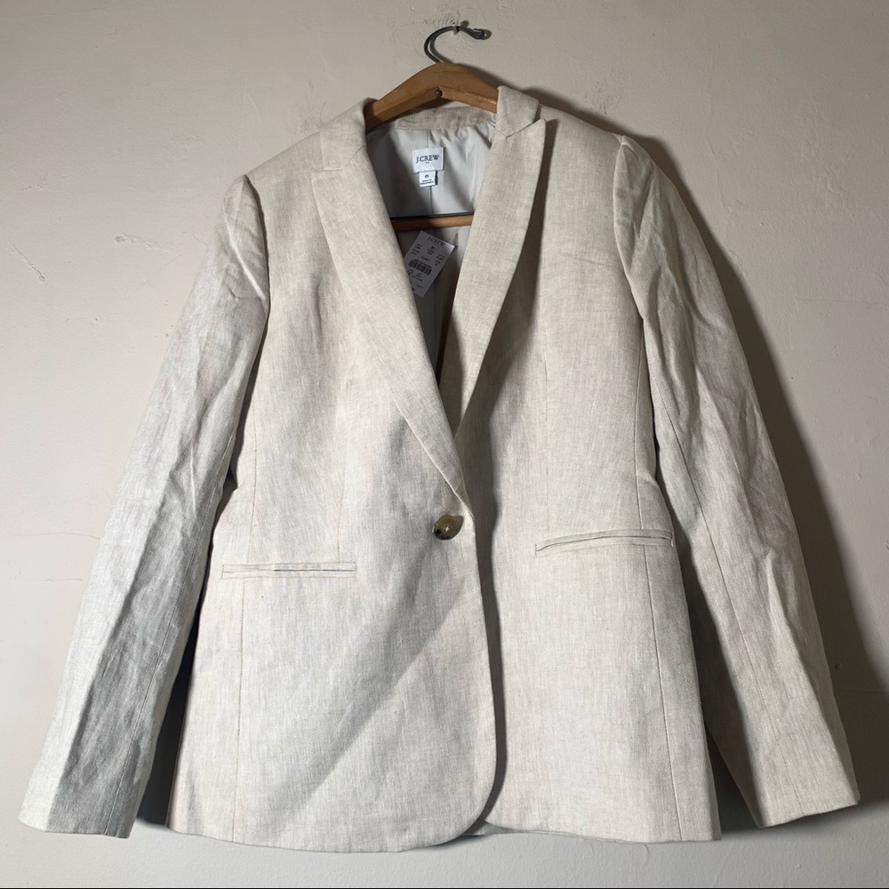 J.crew oatmeal beige cream linen cotton mix classic blazer one button NWT sz 6
